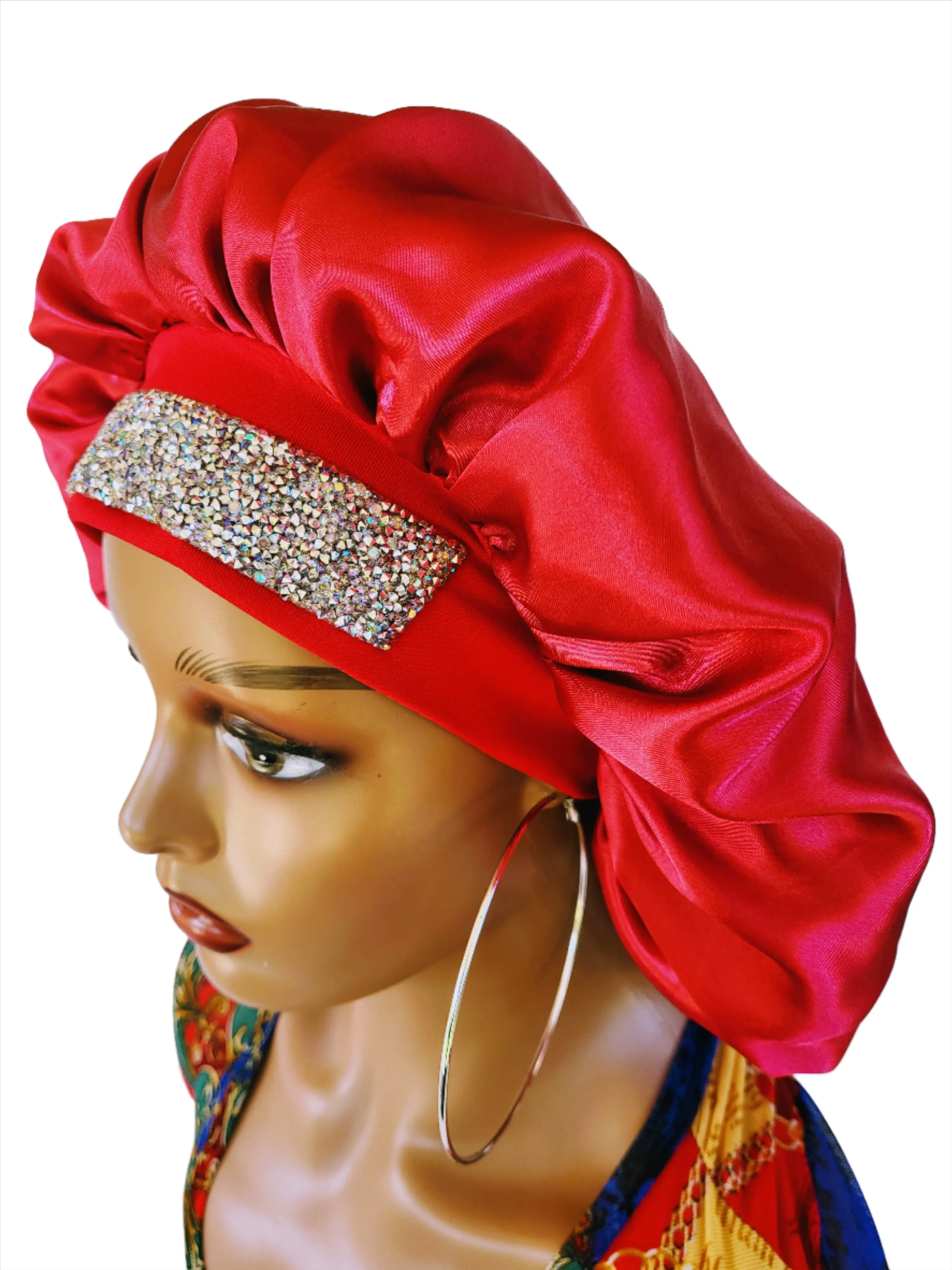 WINE Diamond Rhinestone Elastic Band Sleeping Bonnet
