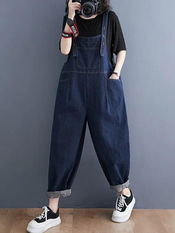 Women's Loose Multi-Pocket Denim Overalls