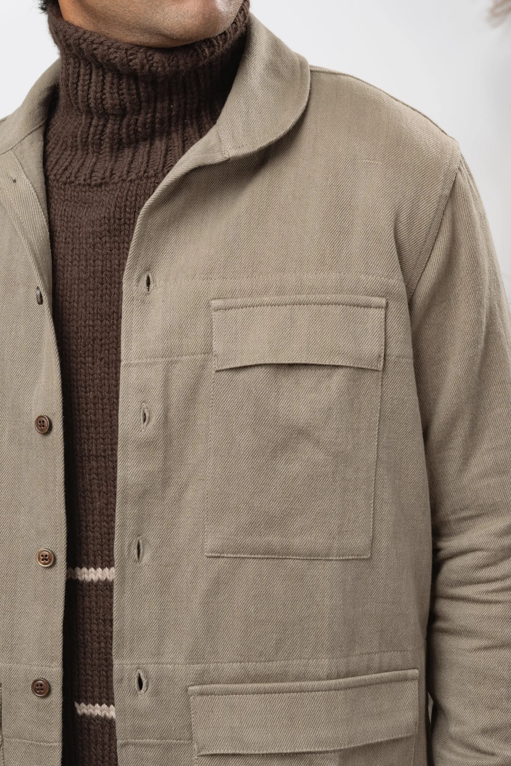Yaatree Multi-Pocket Overshirt in Moss Twill
