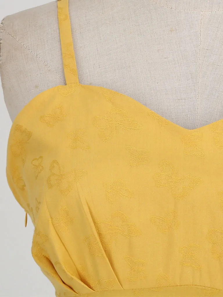 Yellow Butterfly Strap Sleeveless 1950S Vinatge Dress