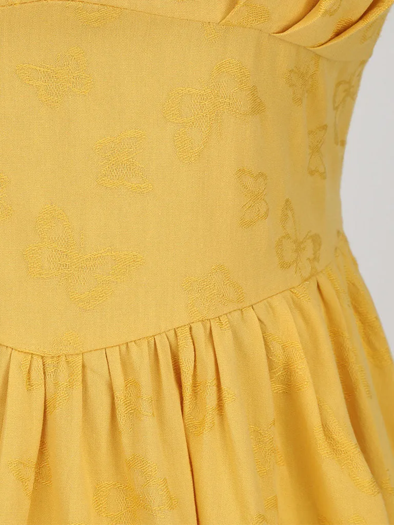 Yellow Butterfly Strap Sleeveless 1950S Vinatge Dress