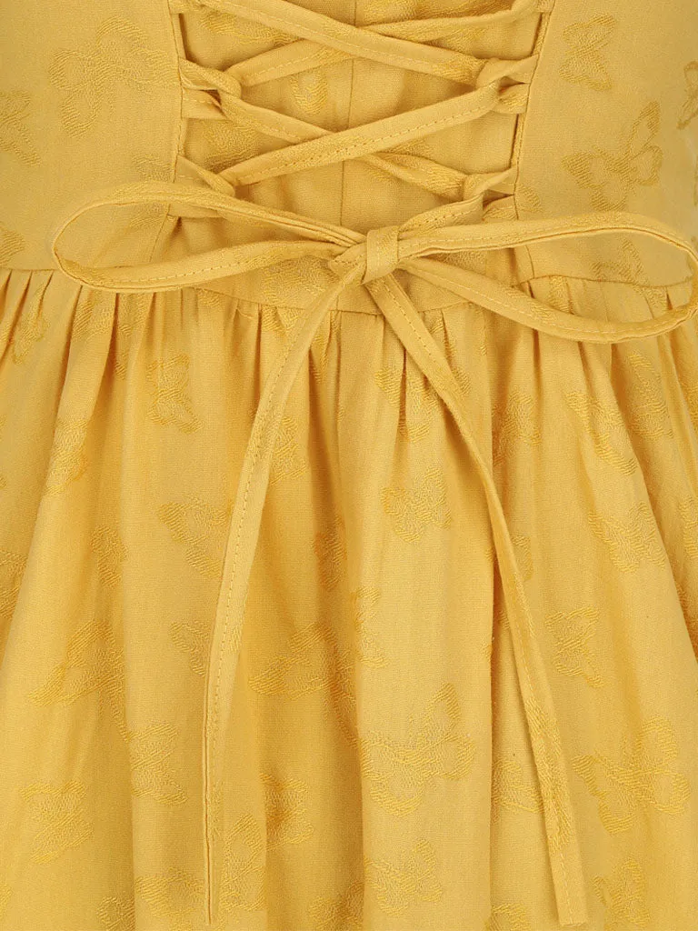 Yellow Butterfly Strap Sleeveless 1950S Vinatge Dress