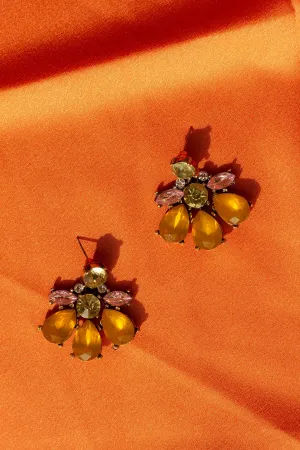 Yellow Flower Gem Stud Earrings
