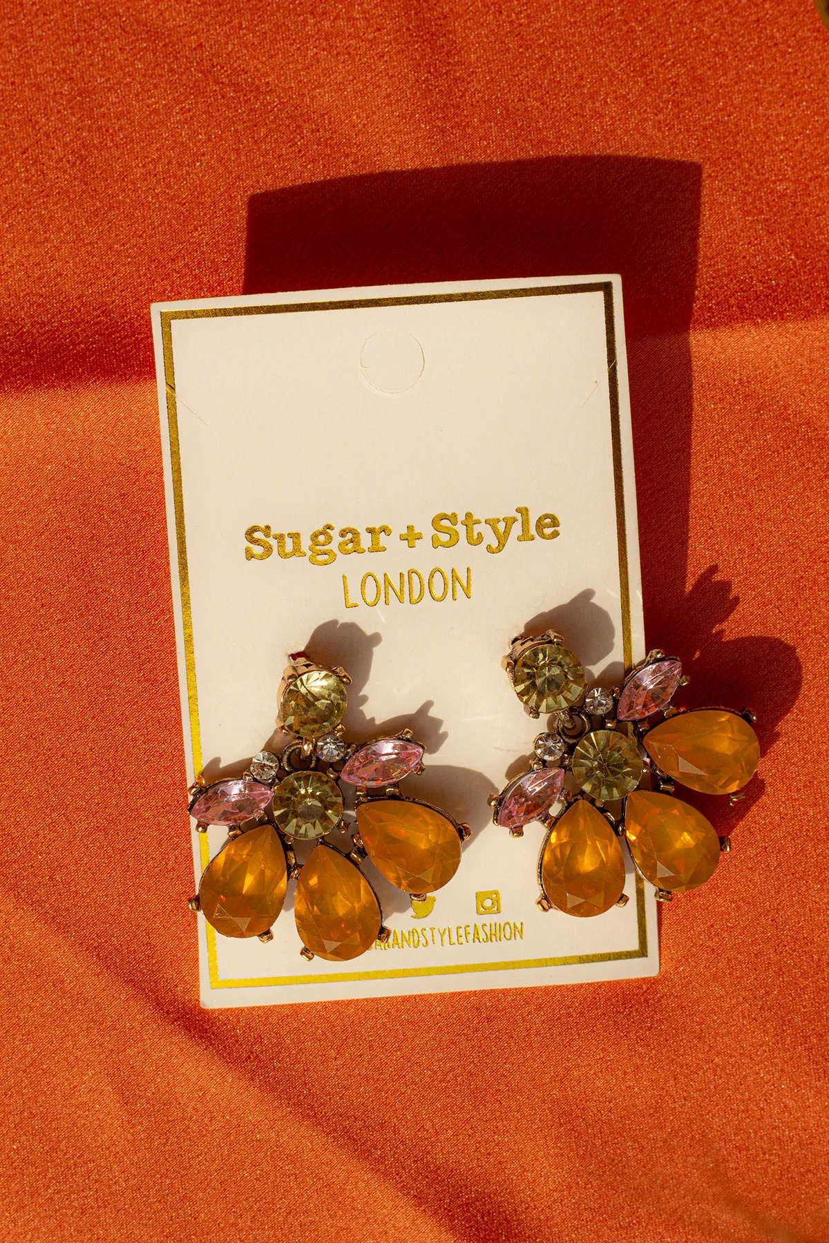 Yellow Flower Gem Stud Earrings