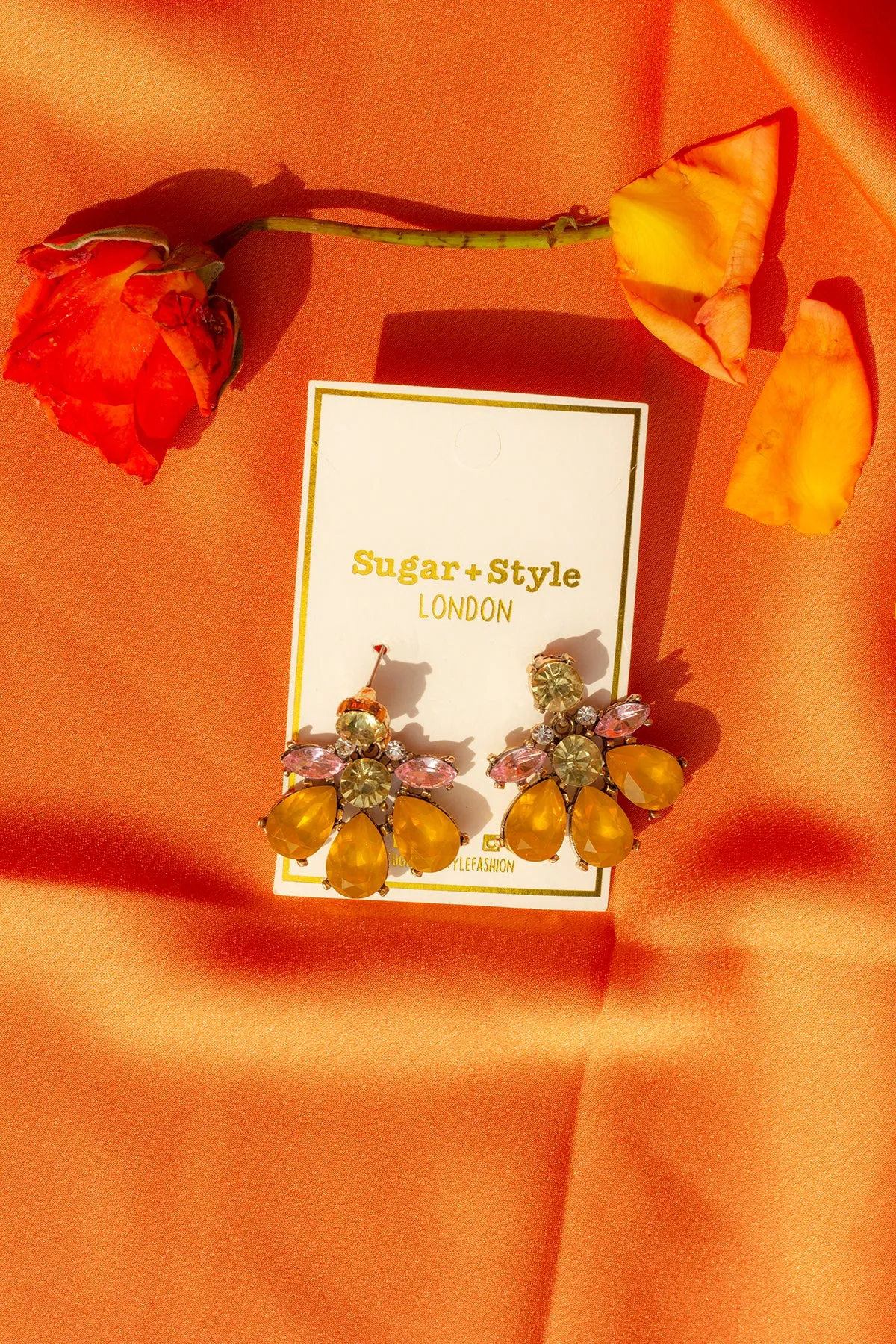Yellow Flower Gem Stud Earrings