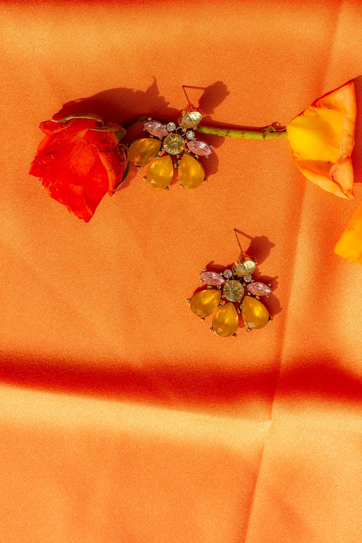 Yellow Flower Gem Stud Earrings