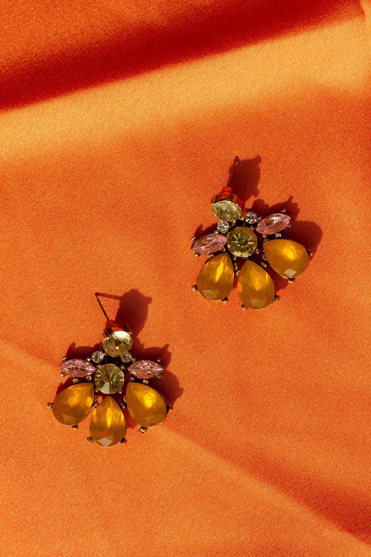 Yellow Flower Gem Stud Earrings