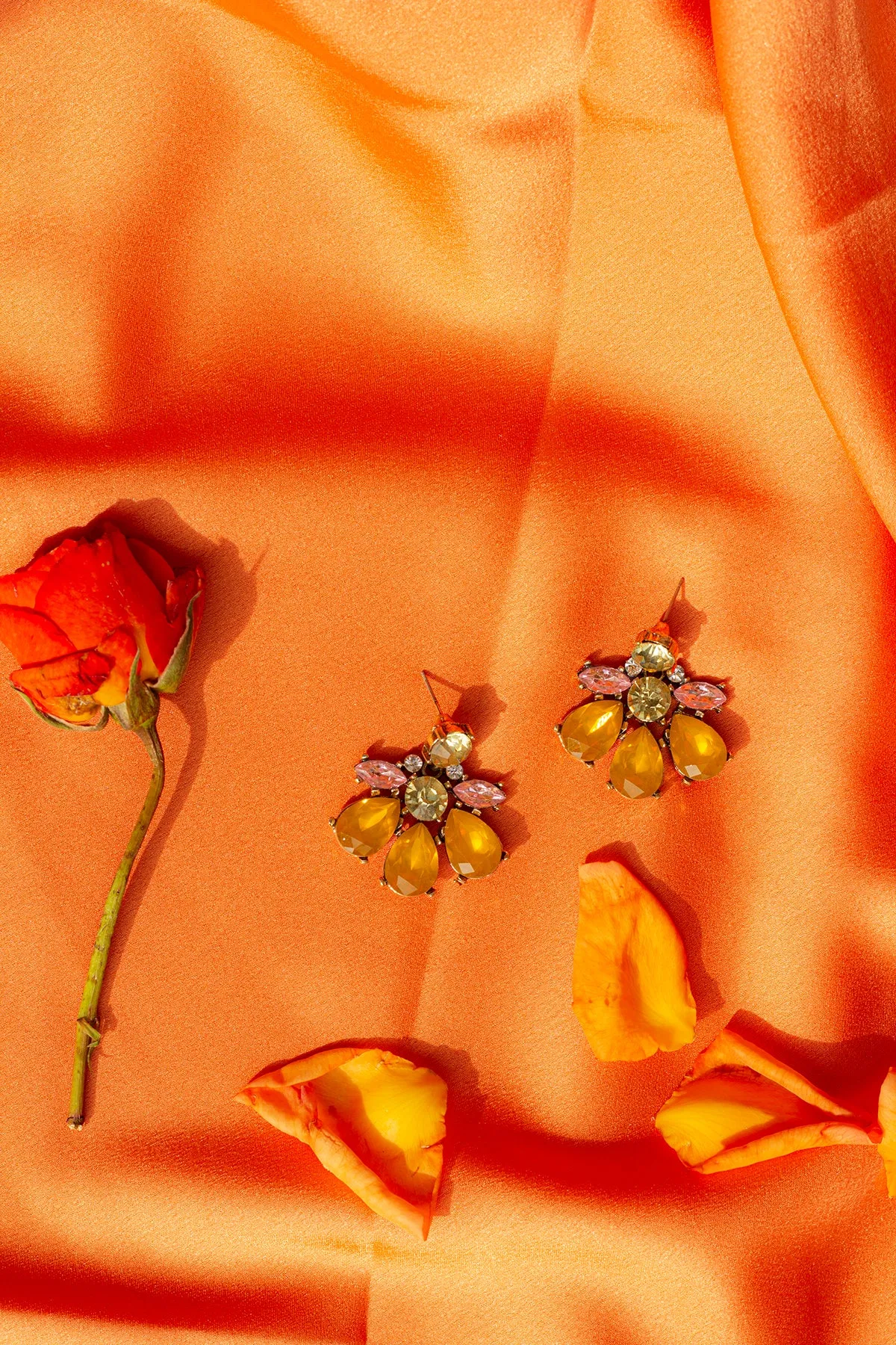 Yellow Flower Gem Stud Earrings