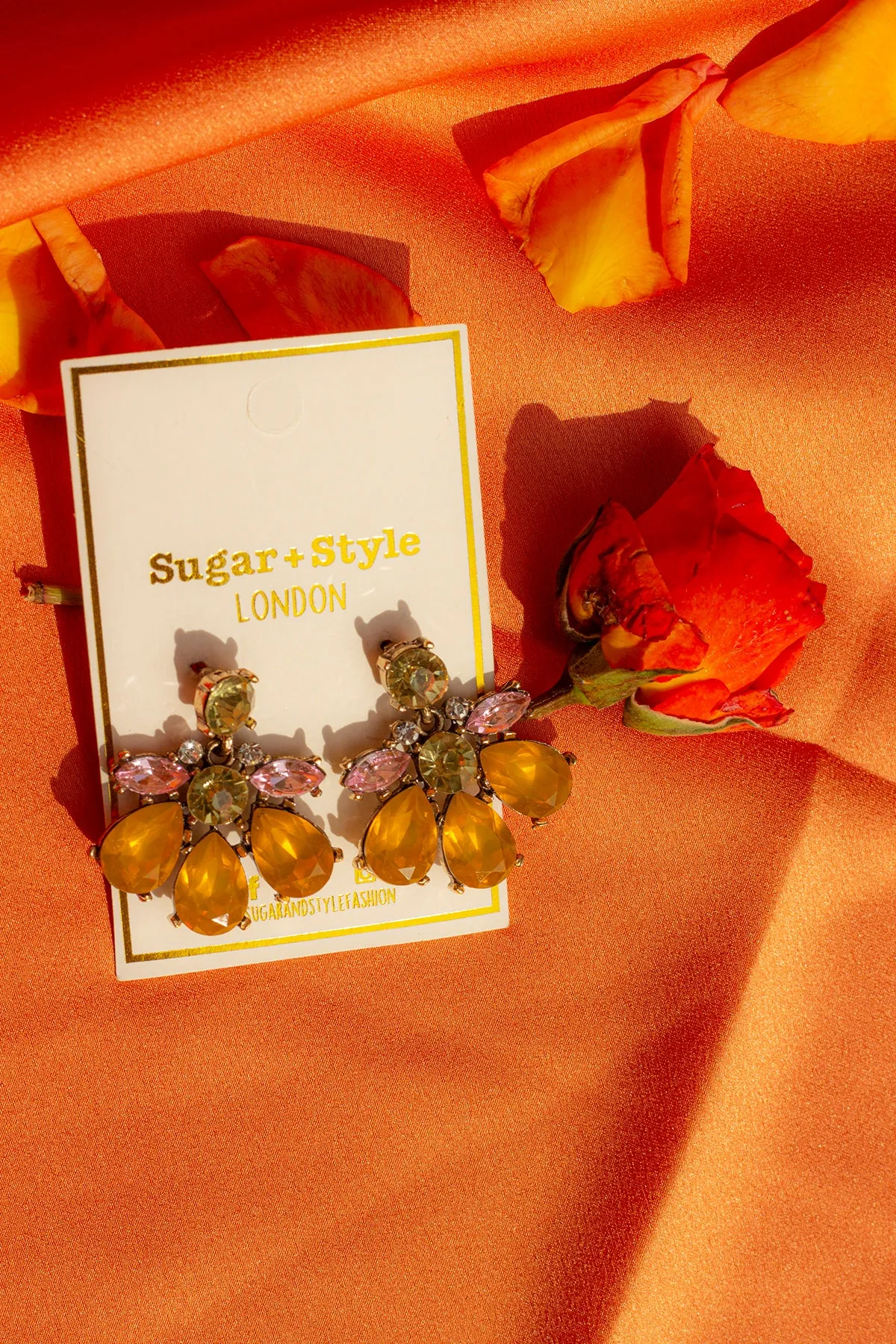 Yellow Flower Gem Stud Earrings