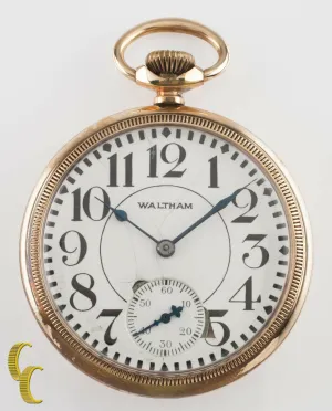 Yellow Gold Filled Antique Waltham Crescent St. Open Face Pocket Watch 16S 15J