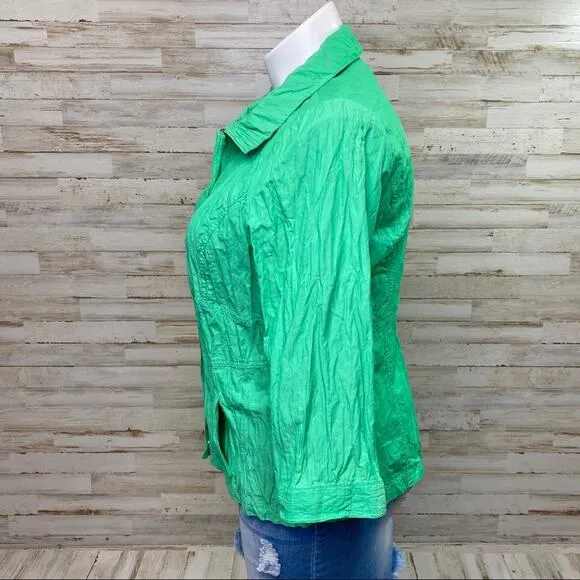 Zenergy by Chico’s Hayden Jacket Womens Size Chico's 2 or L Crinkle Green