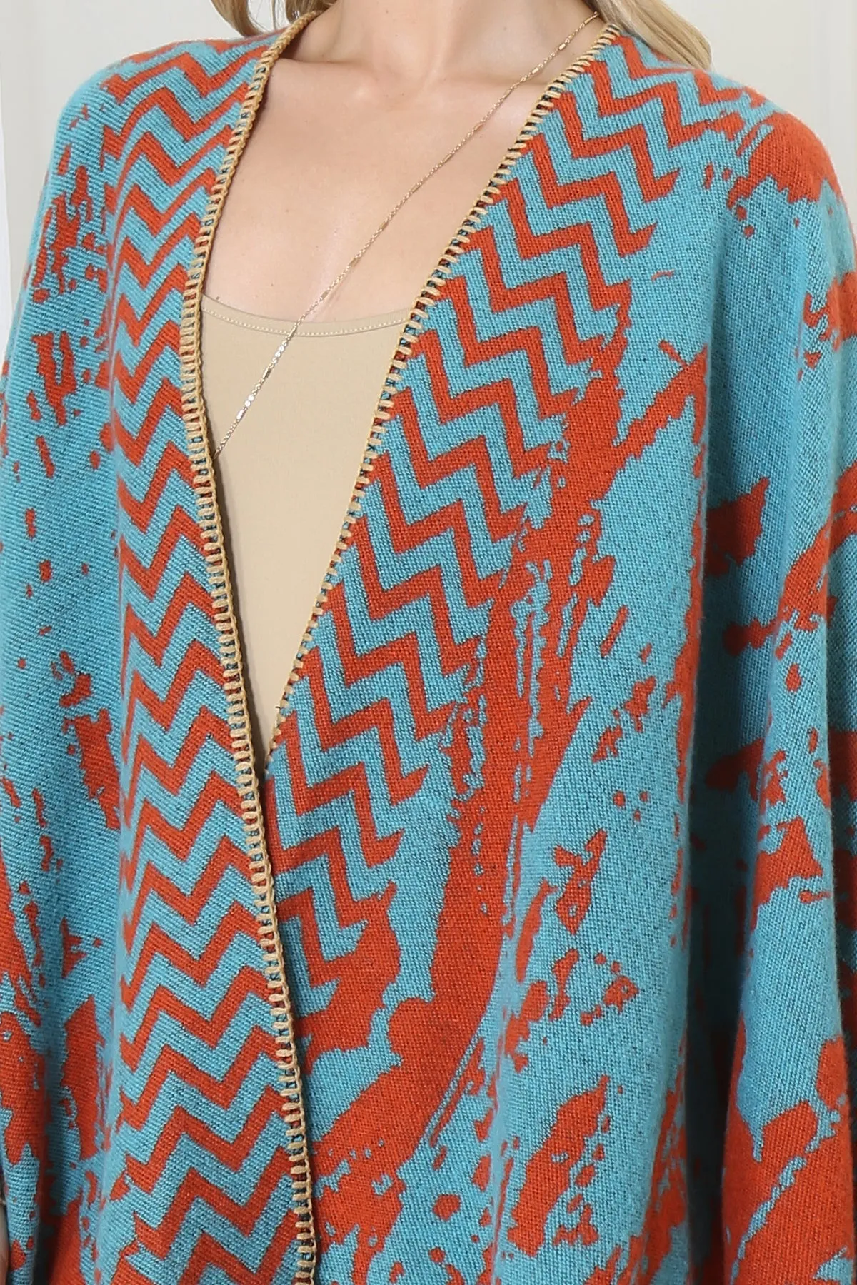 ZIG ZAG BORDER ABSTRACT WARMER OPEN FRONT KIMONO