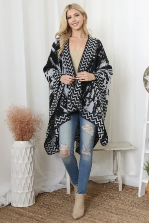 ZIG ZAG BORDER ABSTRACT WARMER OPEN FRONT KIMONO