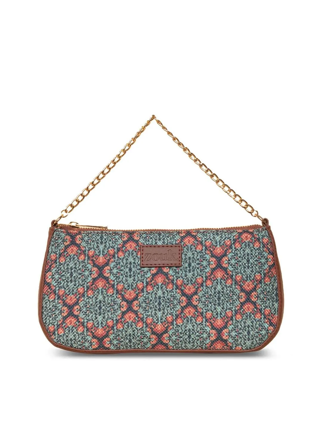 ZOUK Blue Printed Structured Baguette Sling Bag