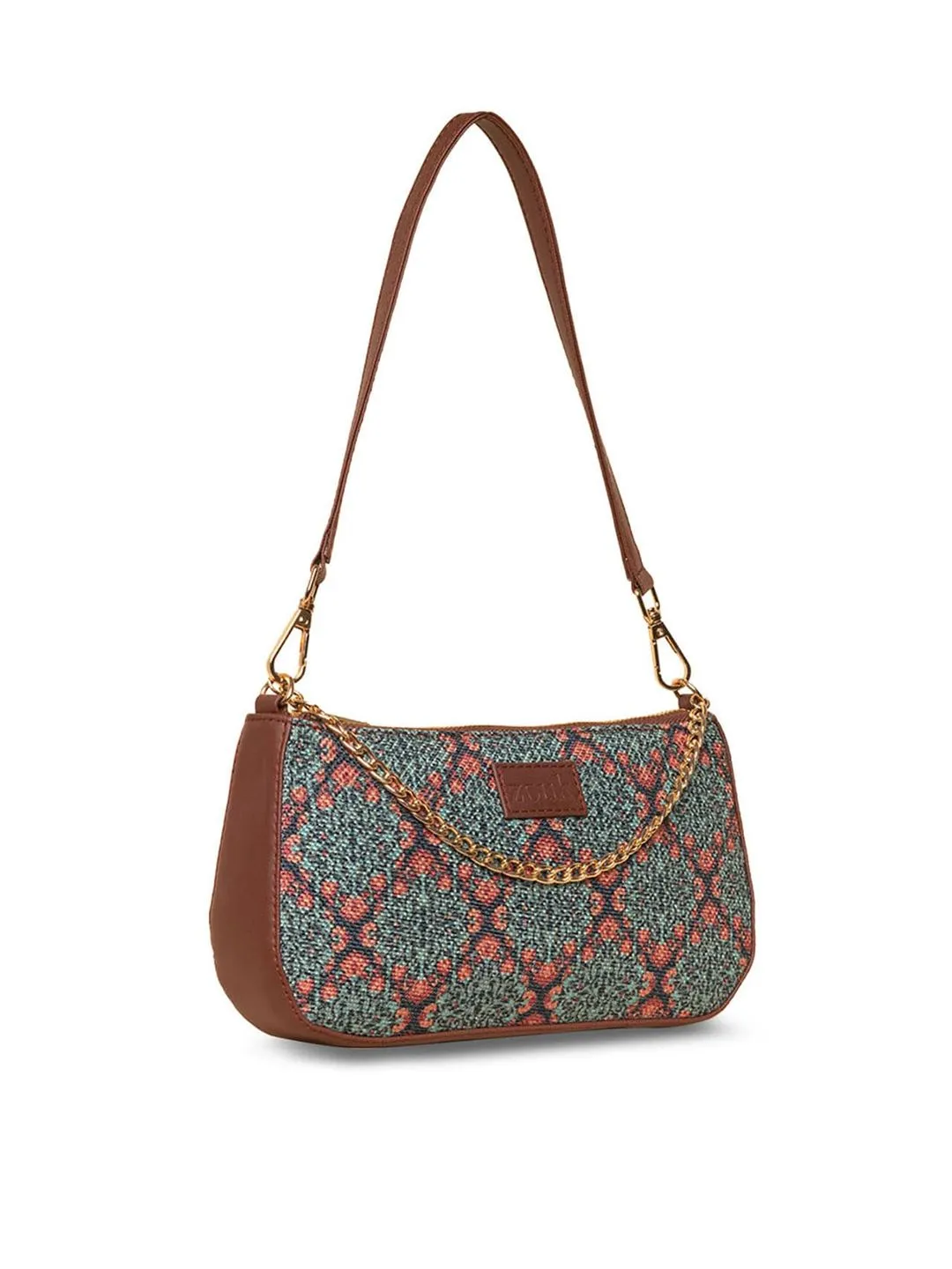 ZOUK Blue Printed Structured Baguette Sling Bag